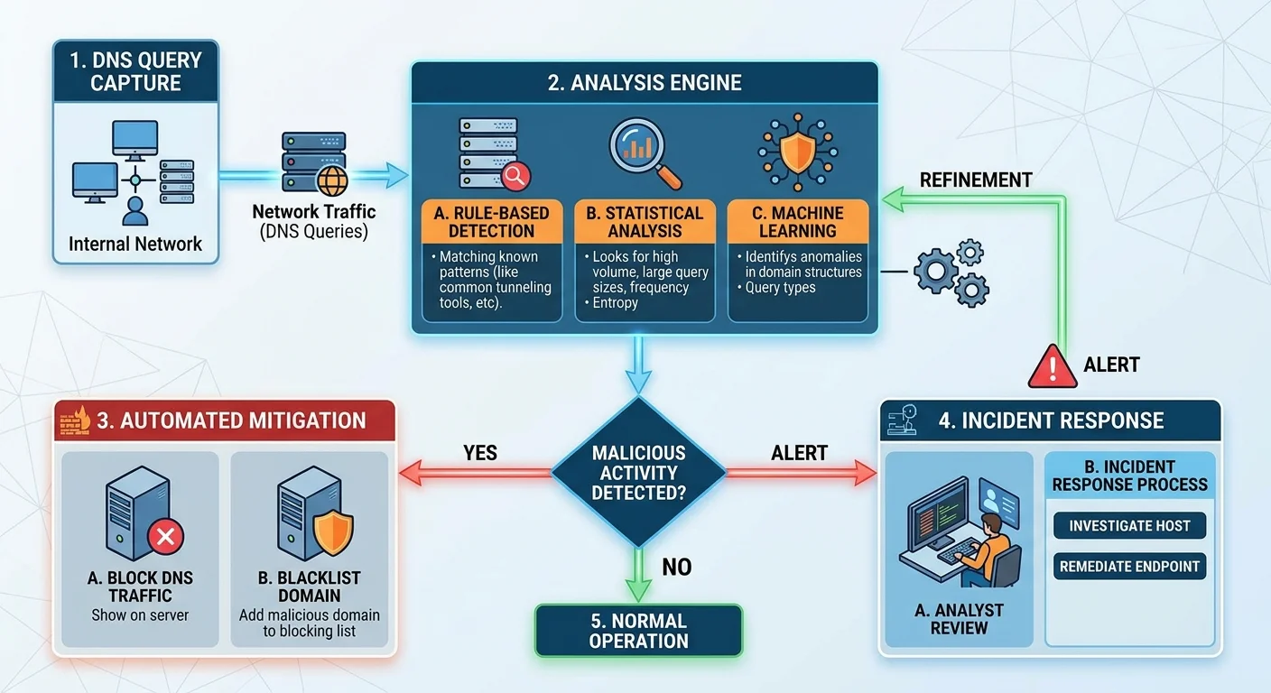 DNS tunneling detection and response workflow diagram